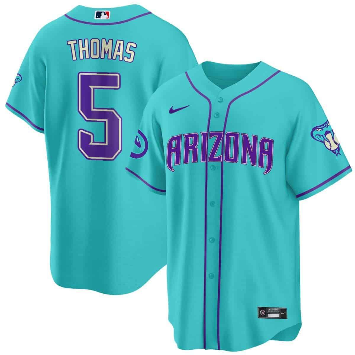 Men Arizona Diamondback #5 Thomas Light Blue Nike 2024 Teal Purple MLB Jersey->indianapolis colts->NFL Jersey